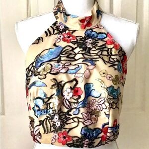 Social Code Halter Crop Top Size 1 Multicolor Sequins Floral Sparkle